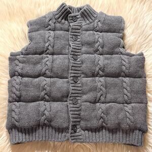 Janie and Jack Boys Cable Knit Puffer Vest Size 3 To 4 Button Up Quilted Preppy